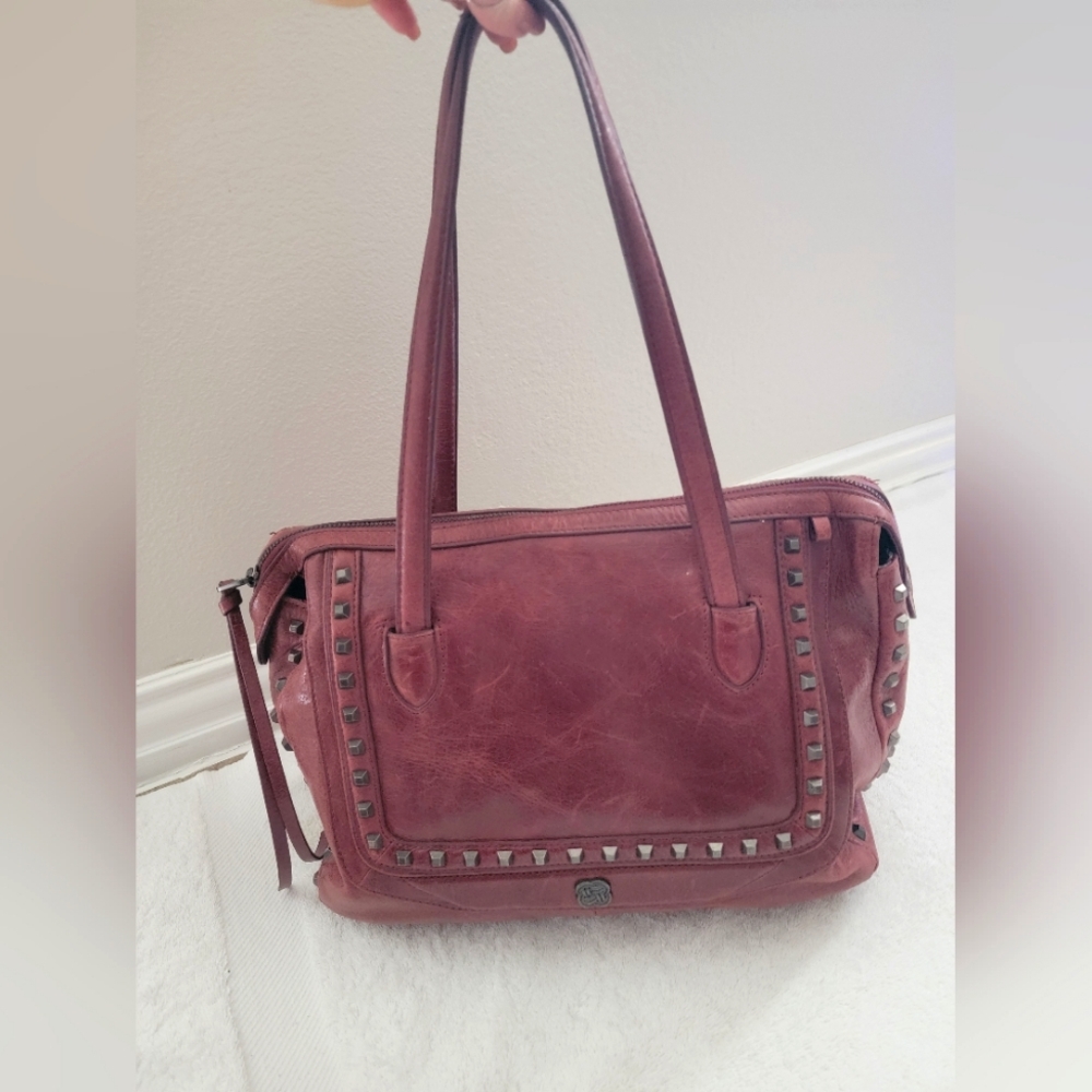 Elliott Lucca studded satchel bag burgundy